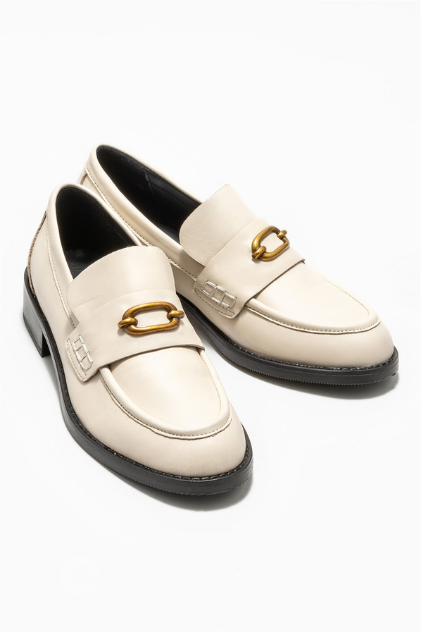 Bej deri kadın loafer - Elle Shoes