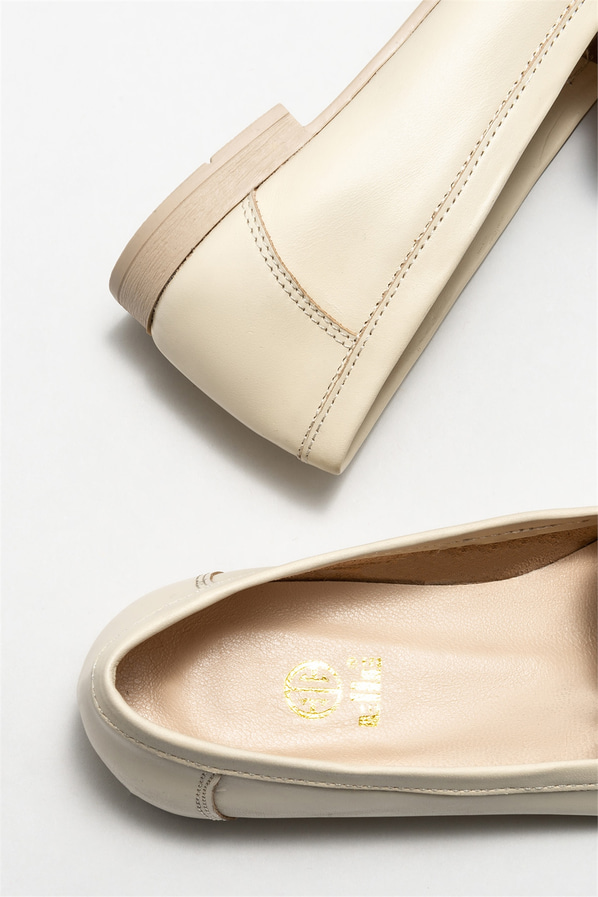 Bej deri kadın loafer - Elle Shoes