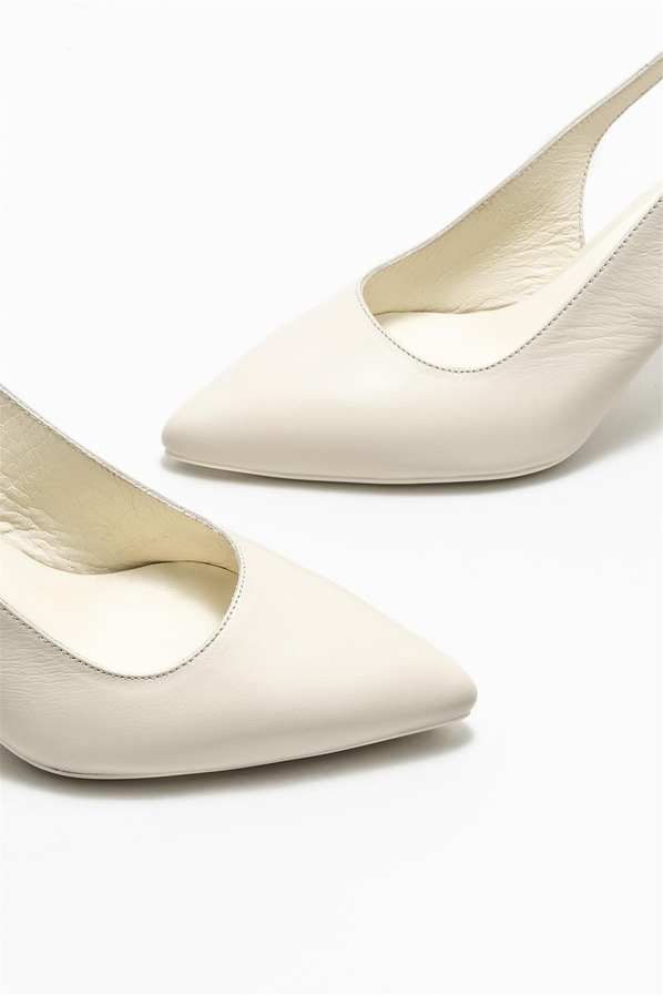 Bej deri kadın topuklu ayakkabı - Elle Shoes