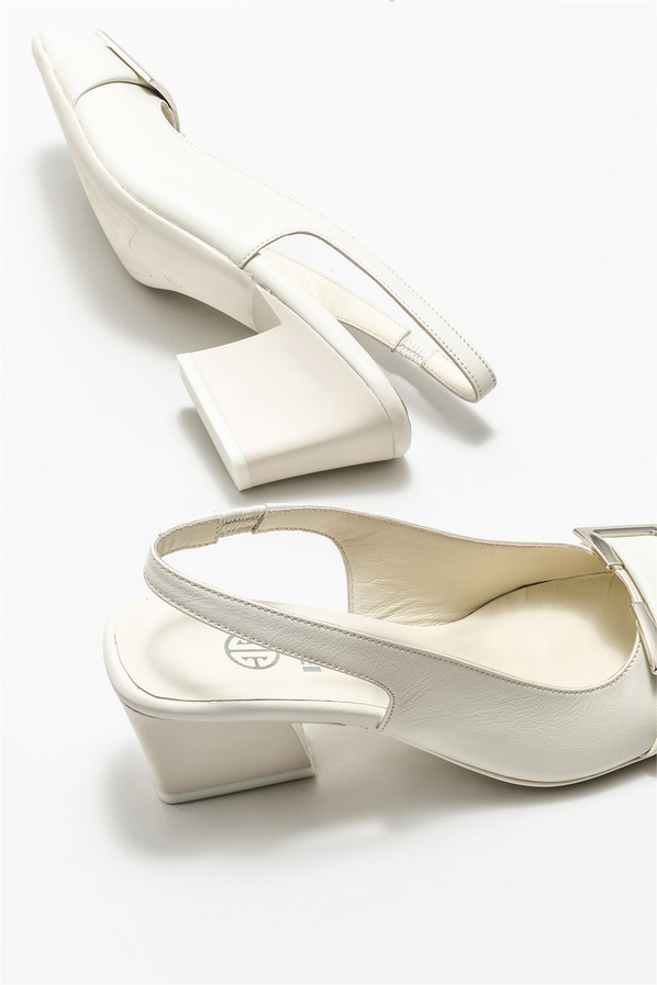 Bej deri kadın topuklu ayakkabı - Elle Shoes
