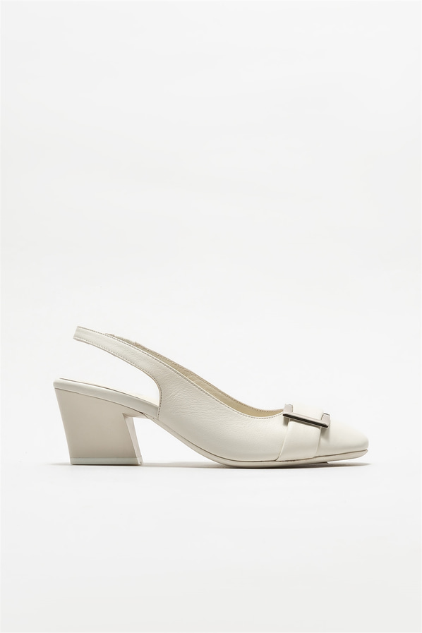 Bej deri kadın topuklu ayakkabı - Elle Shoes