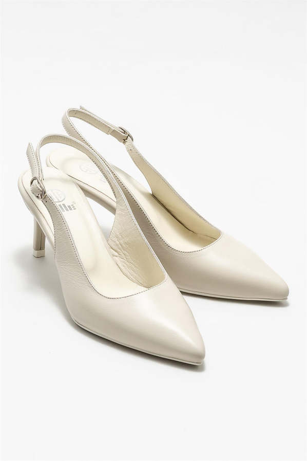 Bej deri kadın topuklu ayakkabı - Elle Shoes