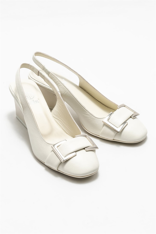 Bej deri kadın topuklu ayakkabı - Elle Shoes