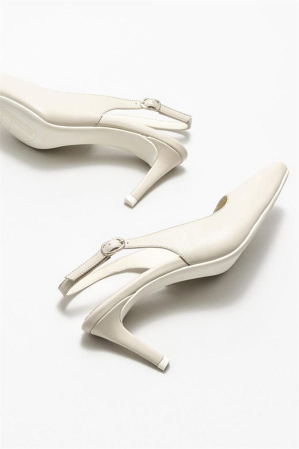 Bej deri kadın topuklu ayakkabı - Elle Shoes