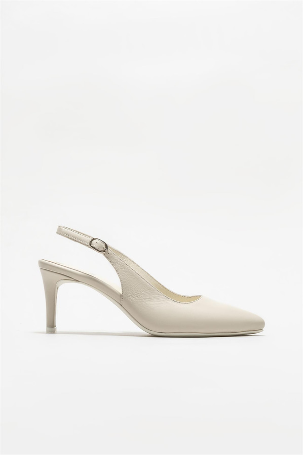 Bej deri kadın topuklu ayakkabı - Elle Shoes