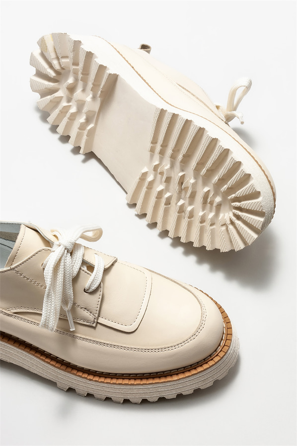 Bej deri kadın oxford - Elle Shoes