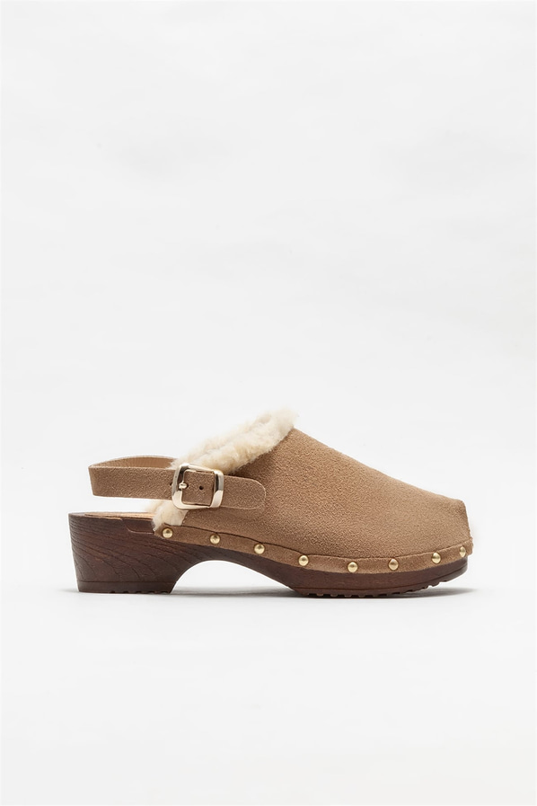 Bej deri kadın topuklu sandalet - Elle Shoes