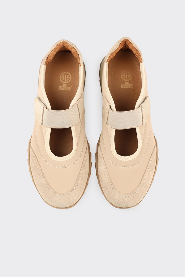 Bej deri kadın sneaker, rahat kullanım için - Elle Shoes