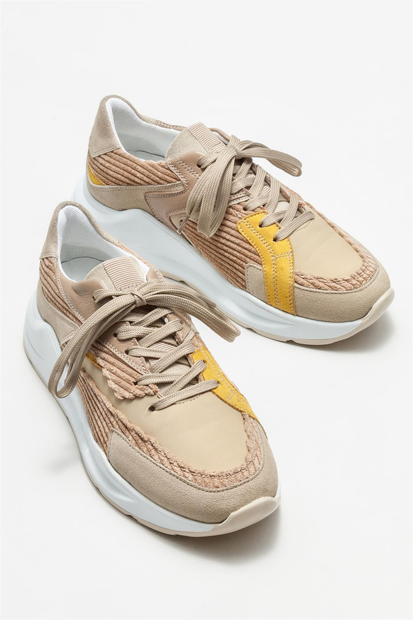 Bej deri kadın spor ayakkabı - Elle Shoes