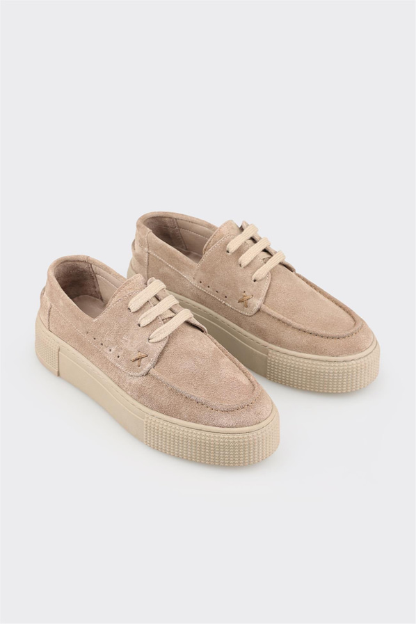 Bej Deri Kadın Spor Ayakkabı