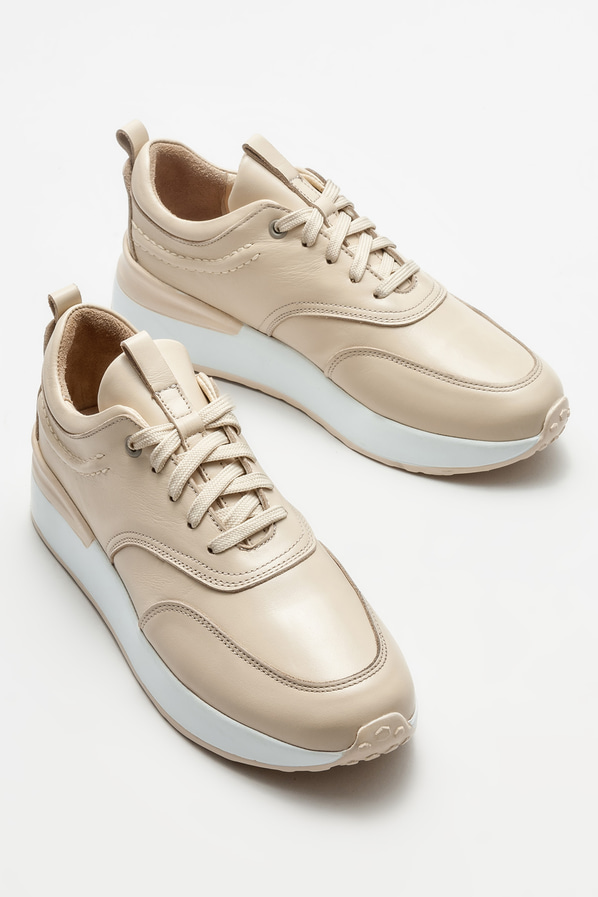 Bej deri kadın spor ayakkabı - Elle Shoes