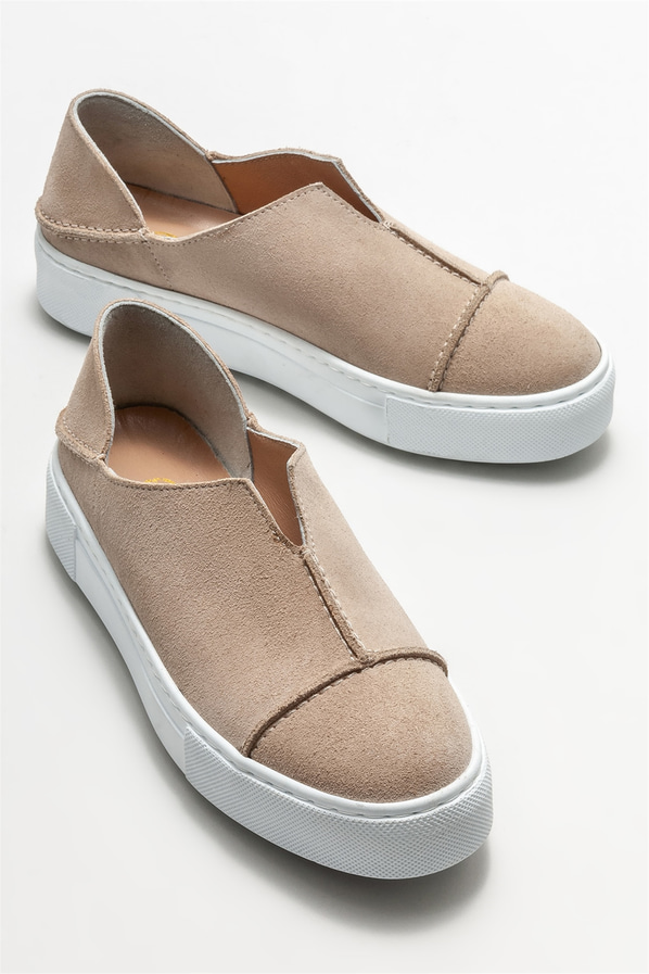 Bej deri kadın spor ayakkabı - Elle Shoes