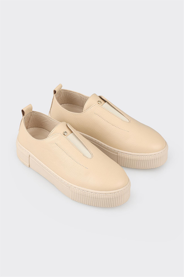 Bej deri kadın sneaker, ofis stili için - Elle Shoes
