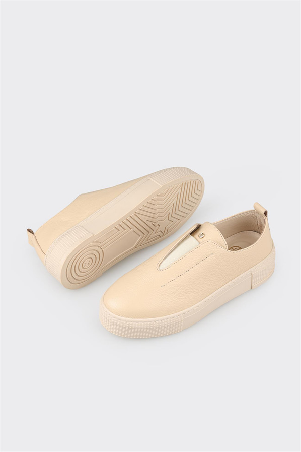 Bej deri kadın sneaker, ofis stili için - Elle Shoes