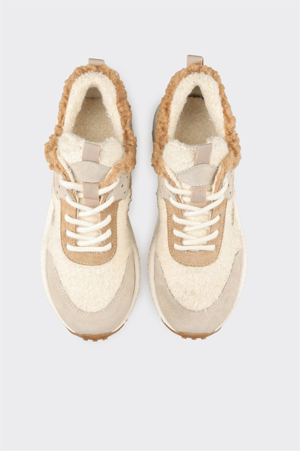 Bej Deri Kadın Spor Ayakkabı