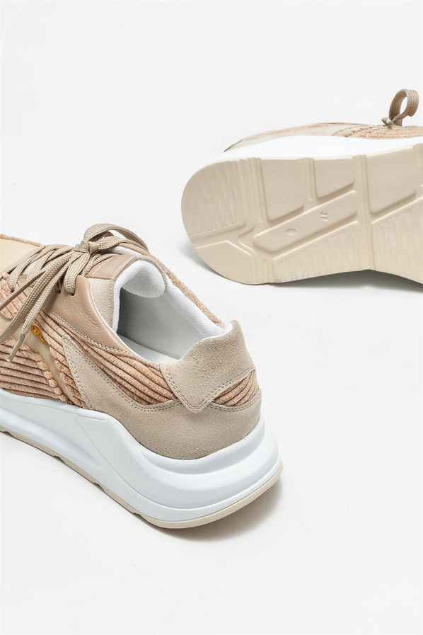 Bej deri kadın spor ayakkabı - Elle Shoes