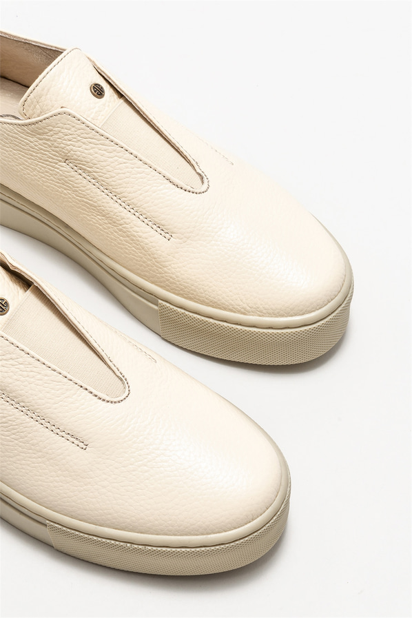 Bej deri kadın düz ayakkabı - Elle Shoes