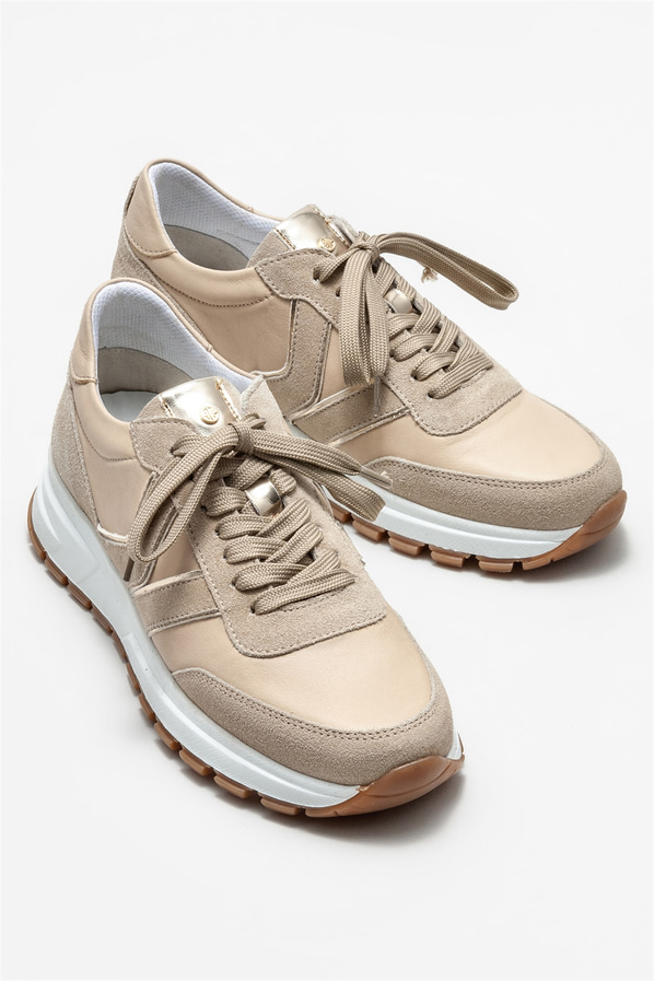 Bej deri kadın spor ayakkabı - Elle Shoes