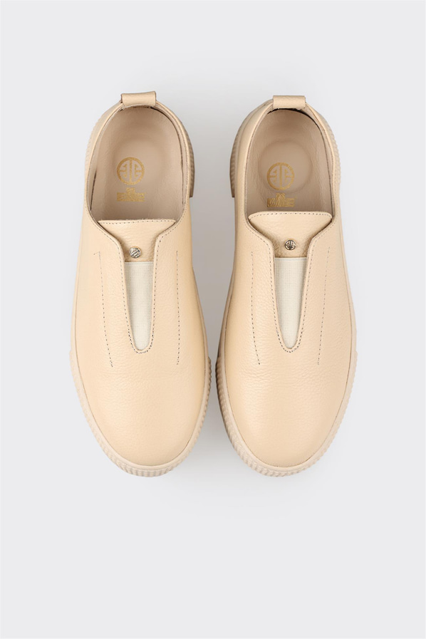 Bej deri kadın sneaker, ofis stili için - Elle Shoes