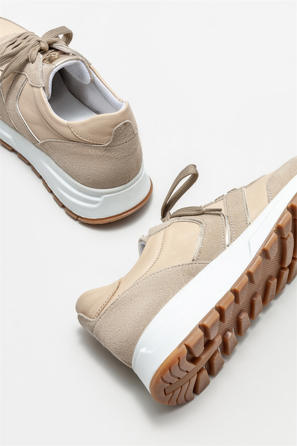 Bej deri kadın spor ayakkabı - Elle Shoes