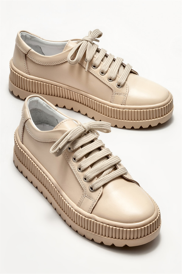 Bej deri kadın spor ayakkabı - Elle Shoes