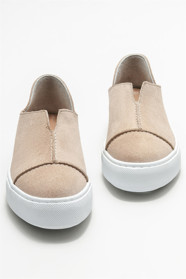 Bej deri kadın spor ayakkabı - Elle Shoes