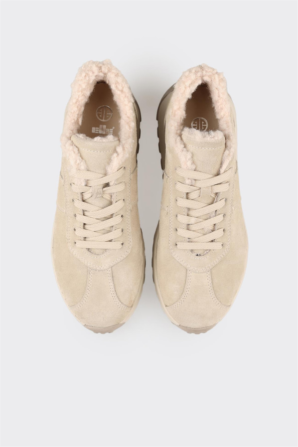 Bej Deri Kadın Spor Ayakkabı