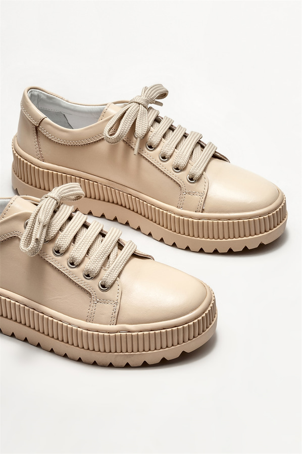 Bej deri kadın spor ayakkabı - Elle Shoes