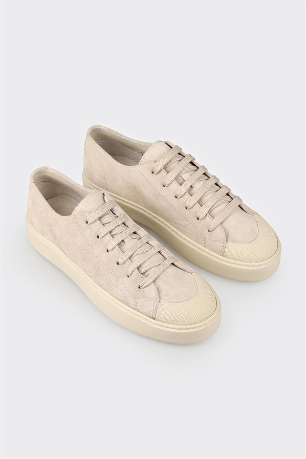 Bej deri yumuşak dokulu kadın sneaker, klasik stil için - Elle Shoes