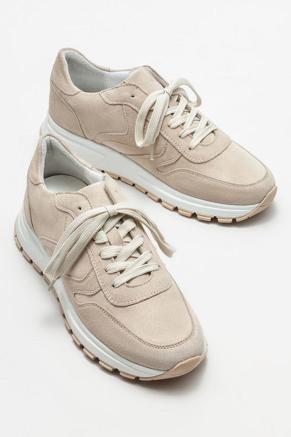 Bej deri kadın spor ayakkabı - Elle Shoes
