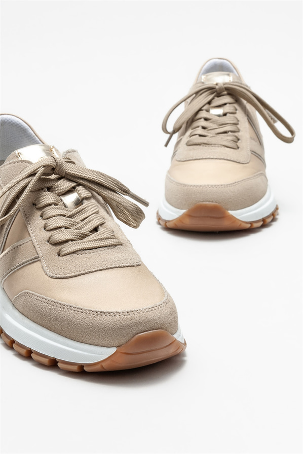 Bej deri kadın spor ayakkabı - Elle Shoes