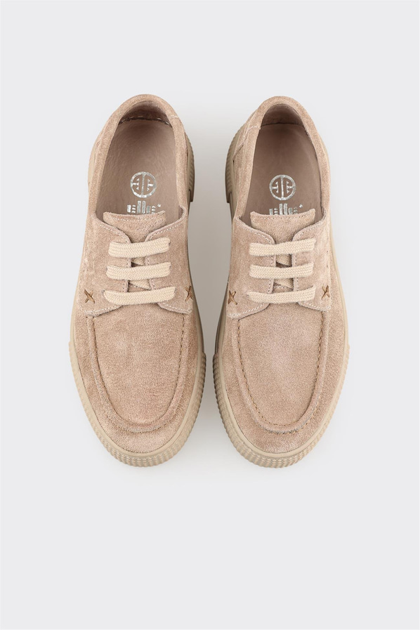 Bej Deri Kadın Spor Ayakkabı