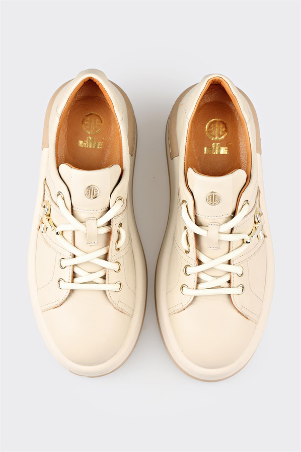 Bej deri kadın sneaker, rahat kullanım için - Elle Shoes