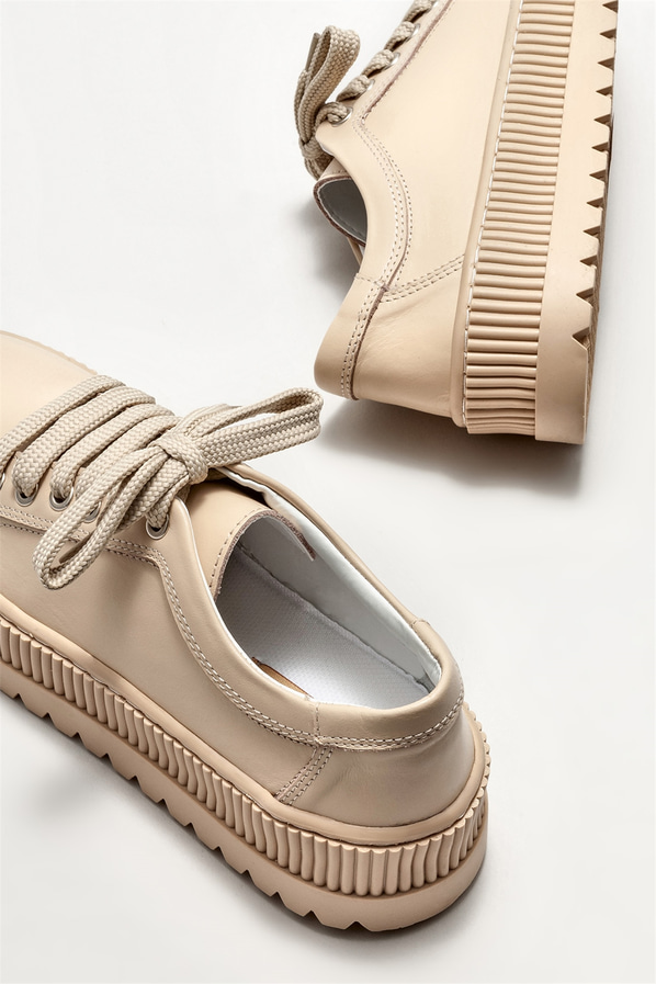 Bej deri kadın spor ayakkabı - Elle Shoes