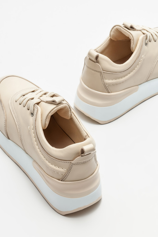 Bej deri kadın spor ayakkabı - Elle Shoes