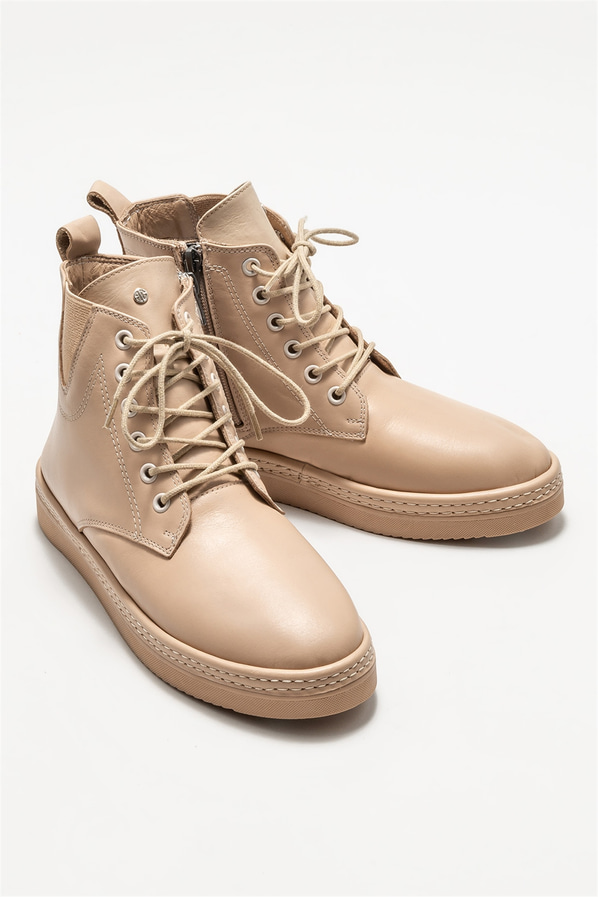 Bej deri kadın bot - Elle Shoes