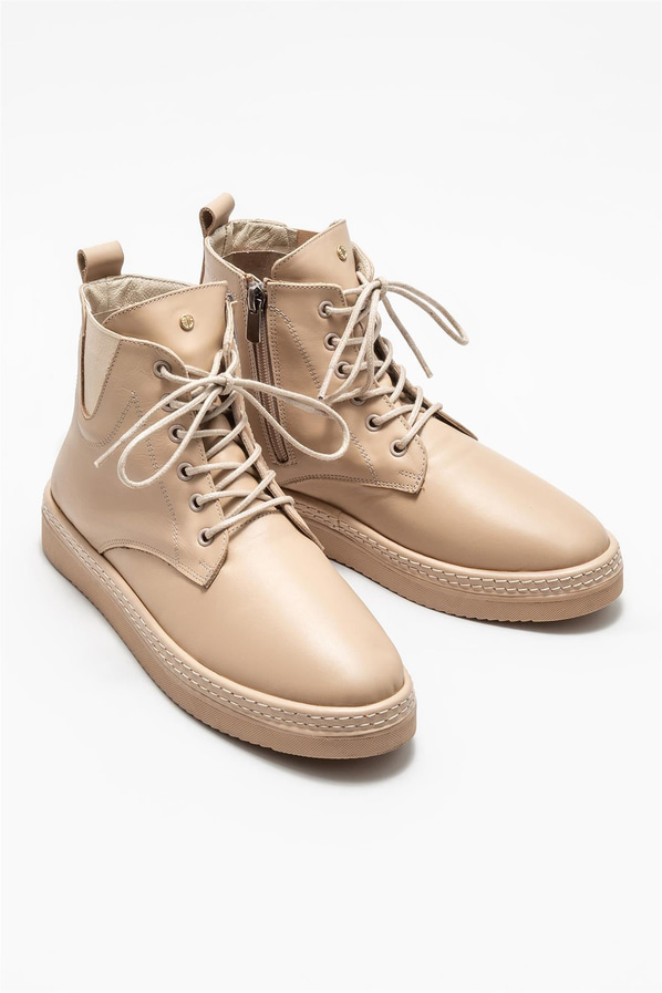 Bej deri kadın bot - Elle Shoes