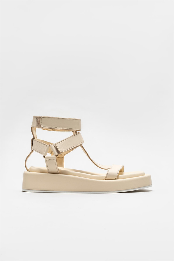 Bej deri kadın sandalet - Elle Shoes