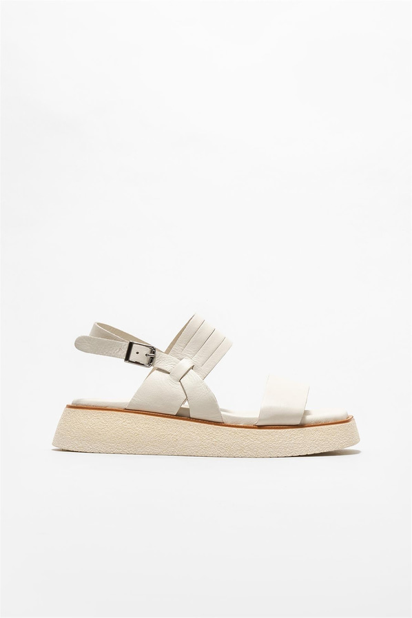 Bej deri kadın sandalet - Elle Shoes
