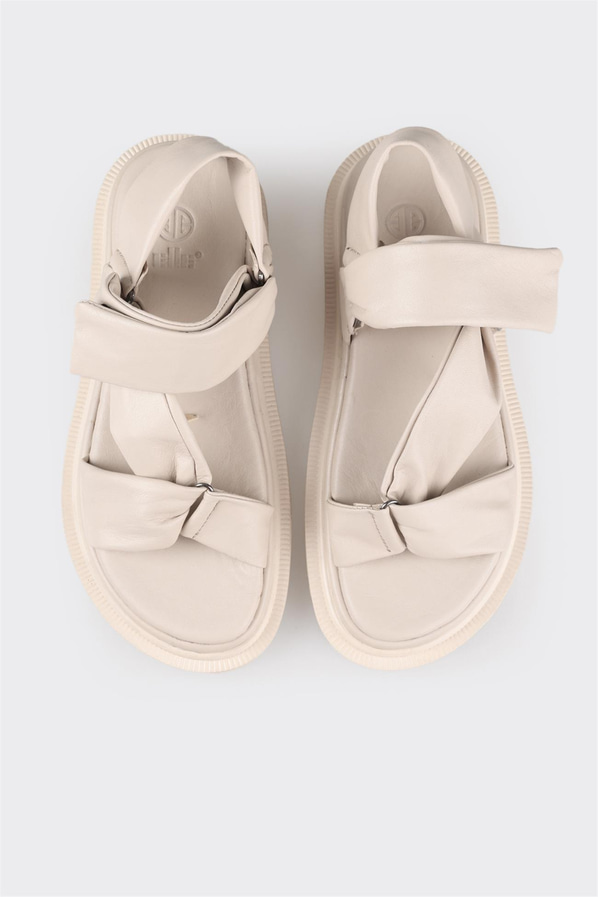 Bej deri kadın sandalet - Elle Shoes