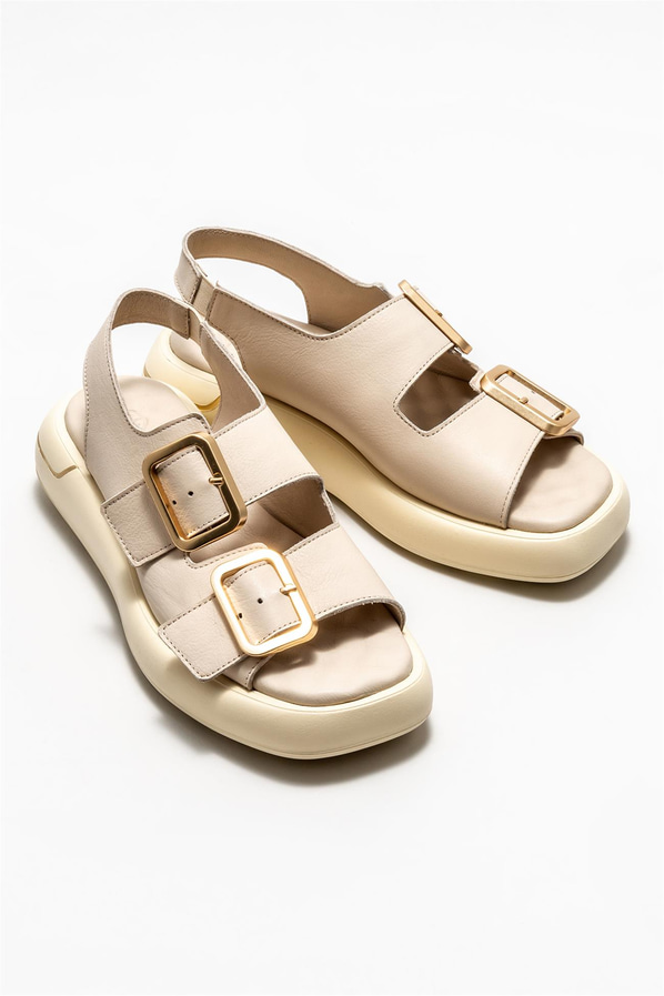 Bej deri kadın sandalet - Elle Shoes