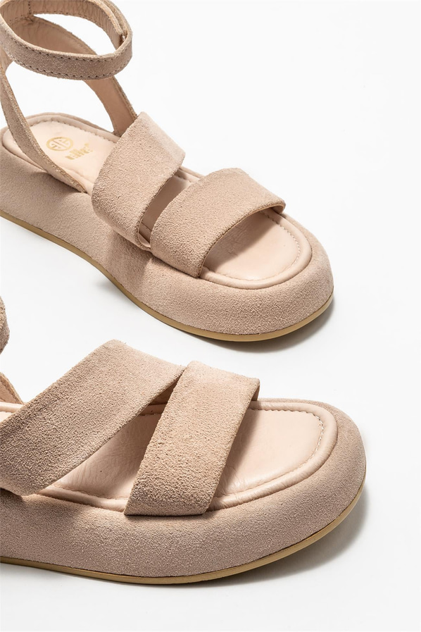 Bej deri kadın sandalet - Elle Shoes