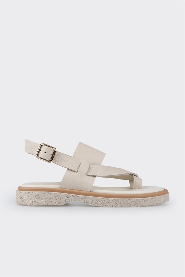Bej deri kadın sandalet - Elle Shoes