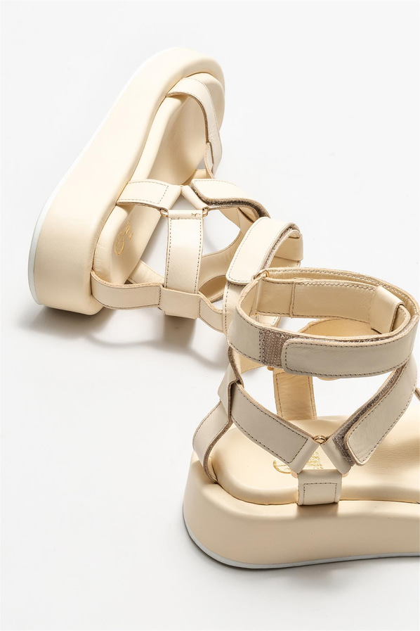 Bej deri kadın sandalet - Elle Shoes