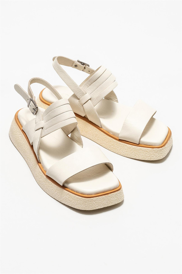 Bej deri kadın sandalet - Elle Shoes