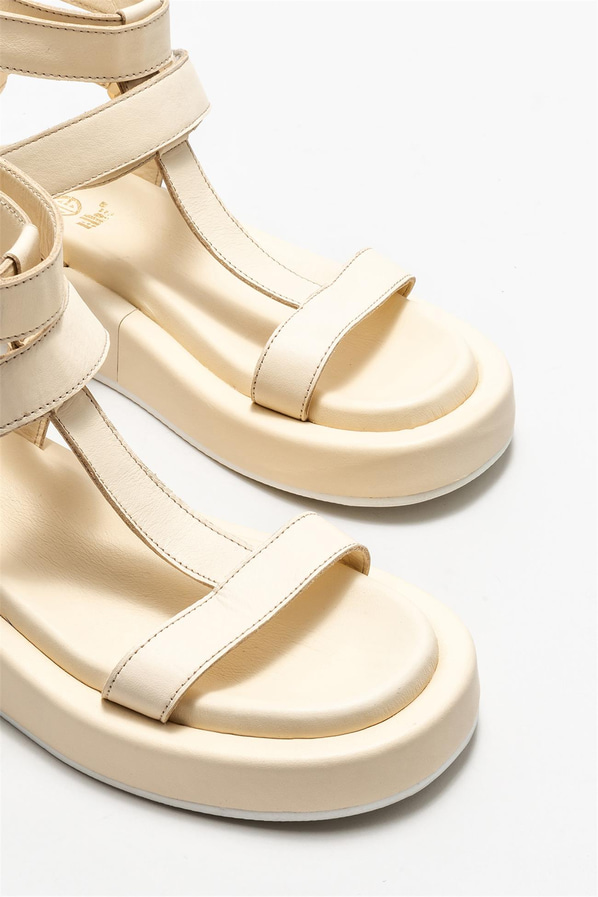 Bej deri kadın sandalet - Elle Shoes