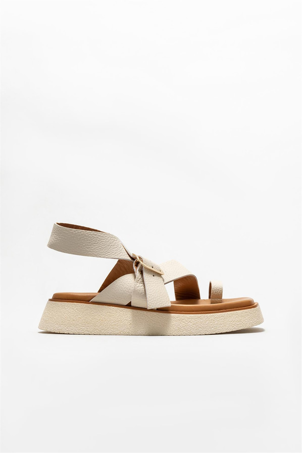 Bej deri kadın sandalet - Elle Shoes