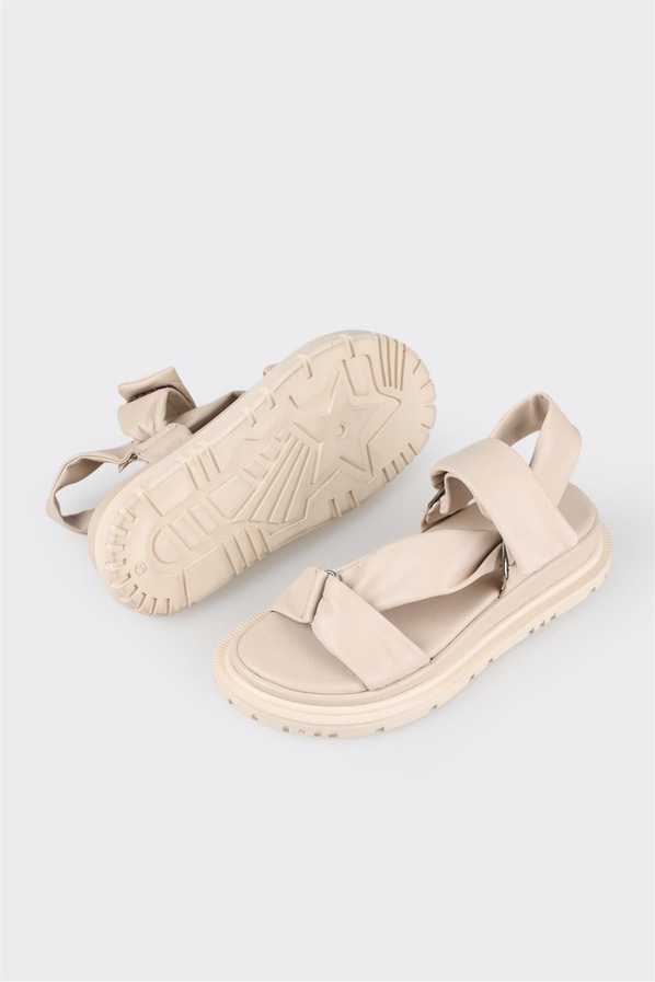 Bej deri kadın sandalet - Elle Shoes