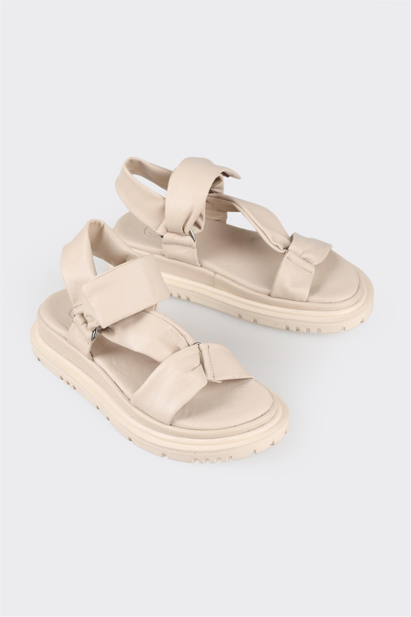 Bej deri kadın sandalet - Elle Shoes