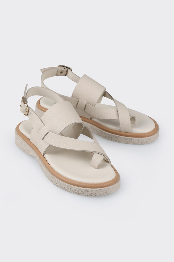 Bej deri kadın sandalet - Elle Shoes